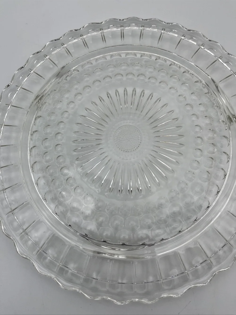 Scalloped Clear Glass Serving Platter - Decorative Pressed Pattern